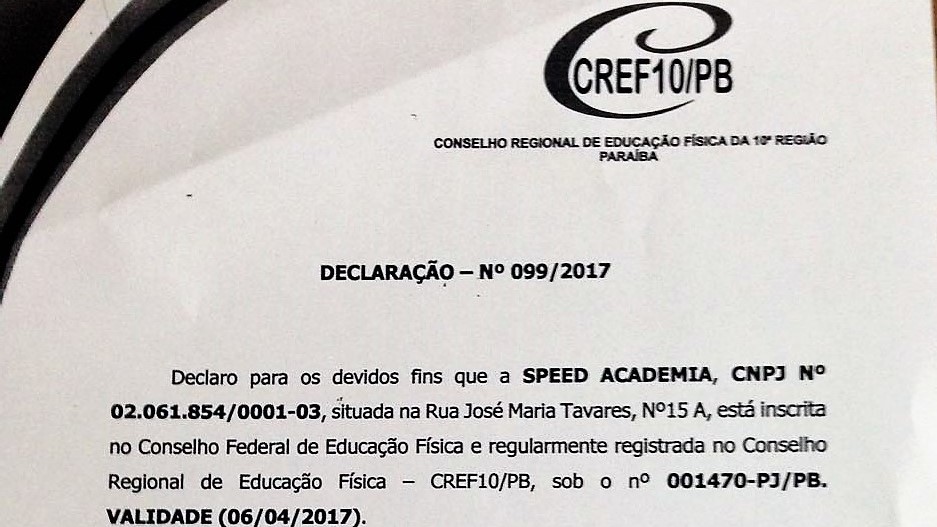 Academia se registra após ação movida pelo CREF10/PB